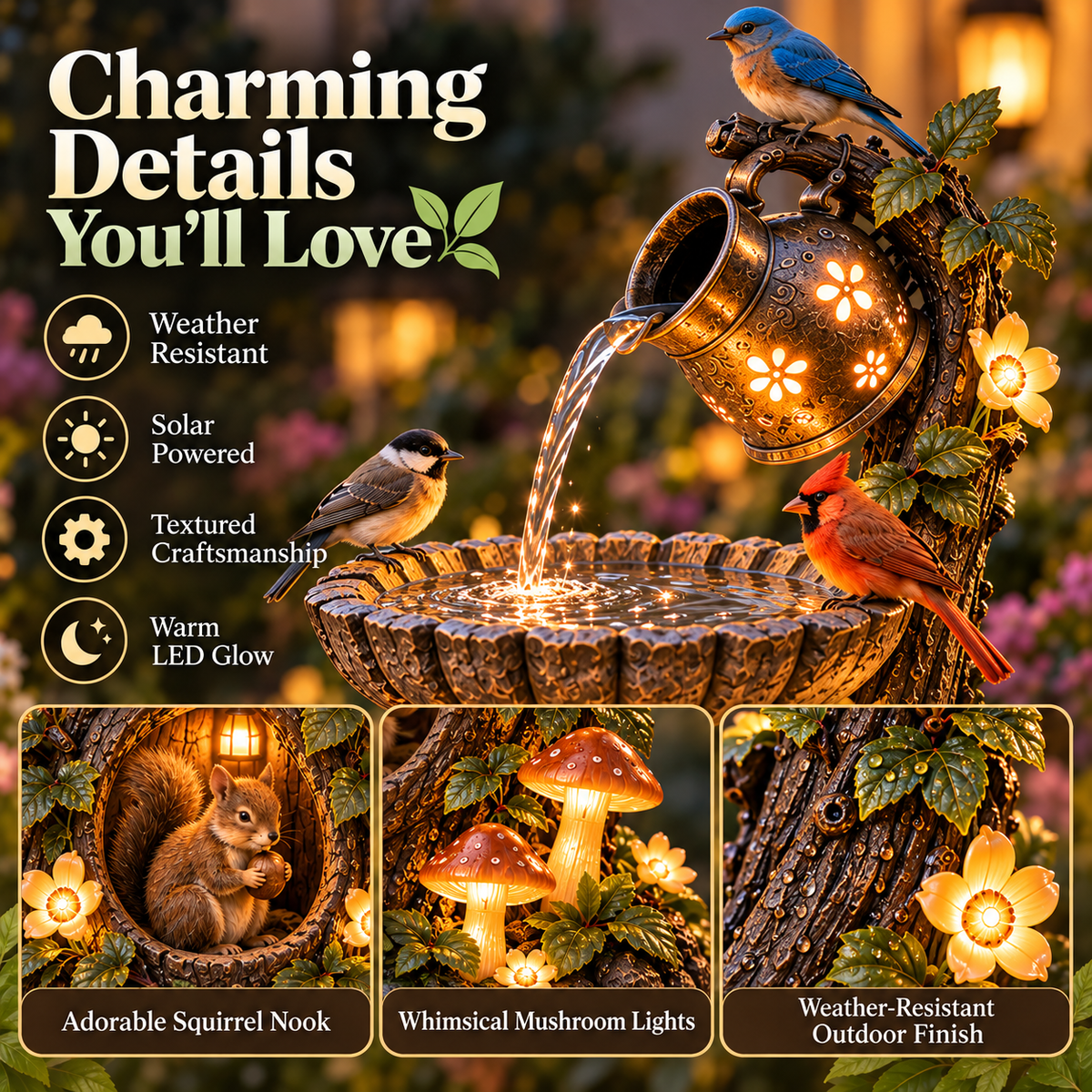 🚨Today Only: 49% OFF💥🐿️ Solar Birdbath Fountain Garden Decor – A Cozy Wildlife Haven for Your Yard
