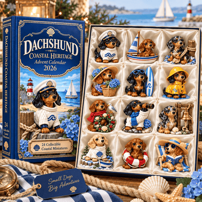 🐶 24 Days of Dachshund Coastal Christmas – Hand-Painted Miniature Dog Advent Calendar 🎄