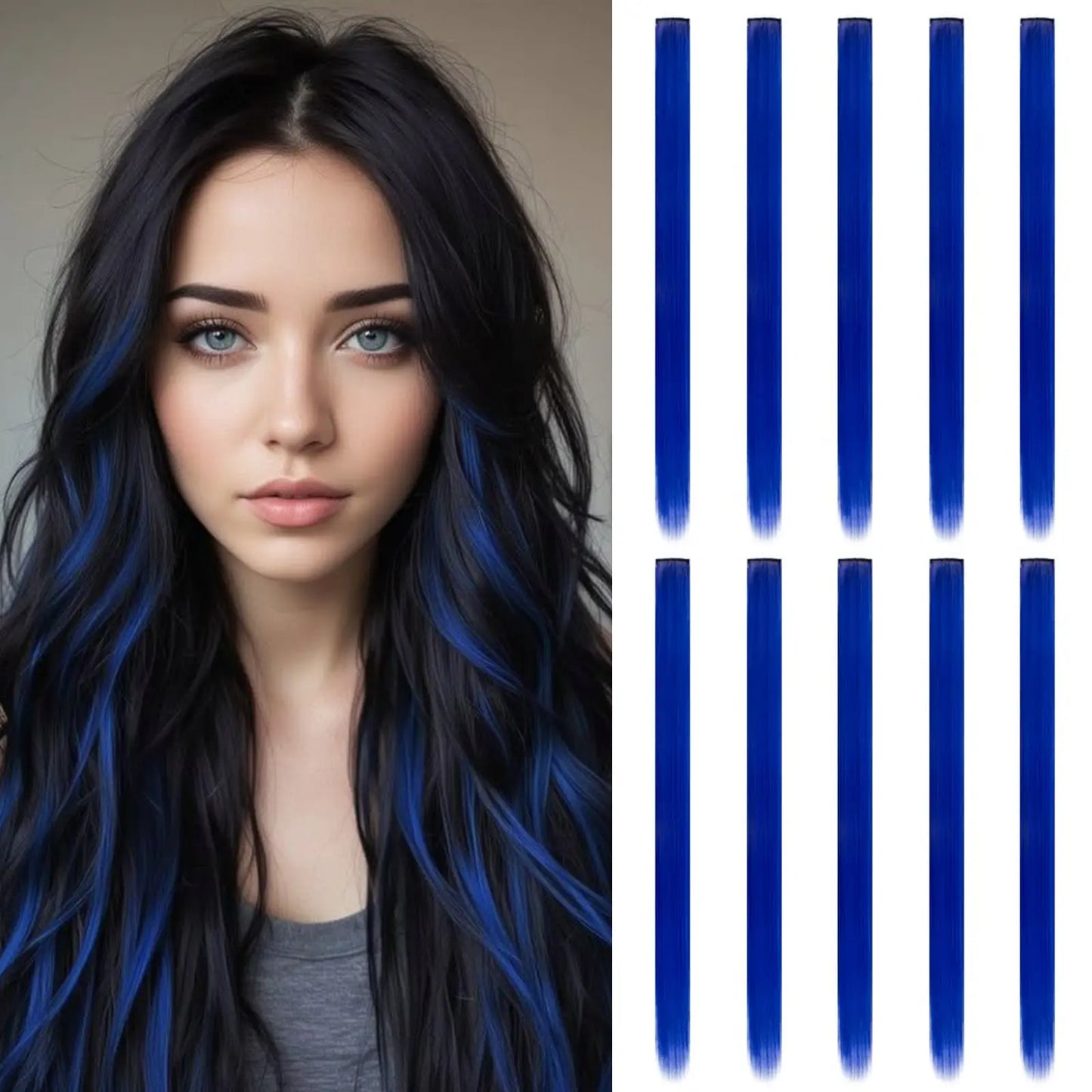 2 PCS Colored Hair Extensions 20Inch Straight Color Clip in Hair Extension Rainbow Party Highlights Synthetic Hairpiece