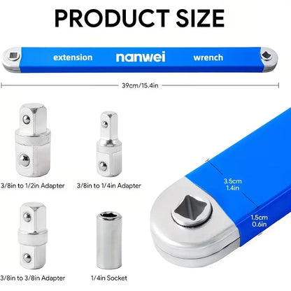 Offset Extension Wrench, Impact Ready Wrench Extender, with 1/2", 1/4" and 3/8" Square Drive Adapters
