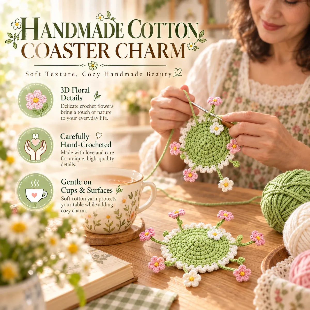 🧶 Handmade Floral Coaster