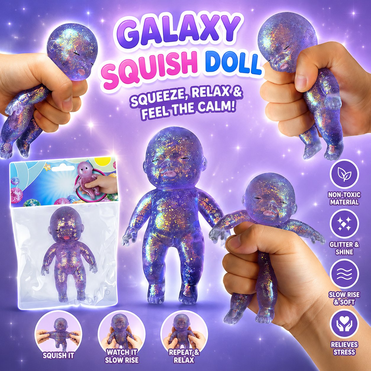 🔥 Viral Squishy Babies Glitter Squeeze Toy ✨