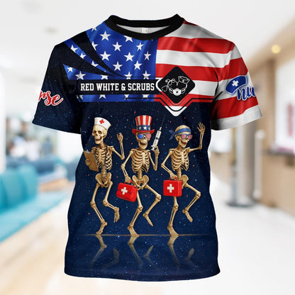 Funny Nurse Skeleton 4th of July Shirt – Patriotic Scrub Life Tee for RN CNA LPN