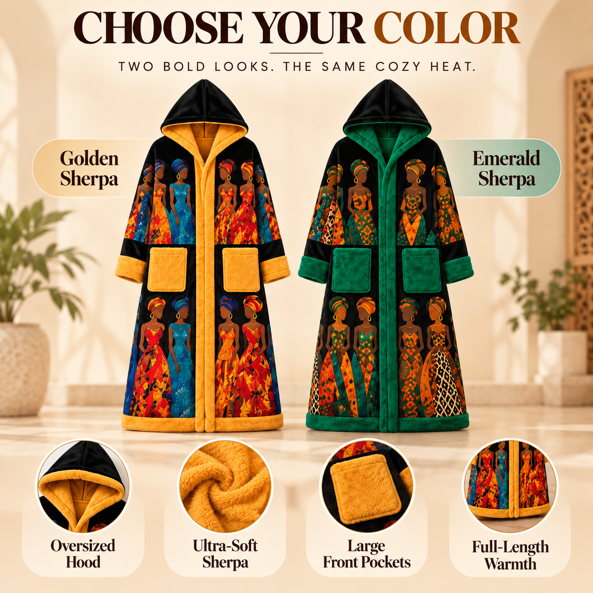 🔥 5-Mode Heated Sherpa Robe – Full-Length Wearable Warmth with Built-In Foot Pocket