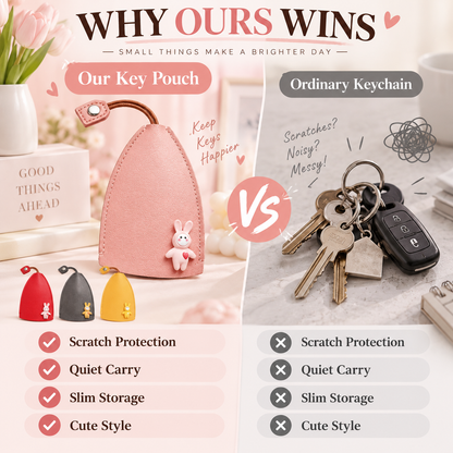 Cute Cartoon Pull-Out Leather Car Key Pouch & Organizer 🐰✨