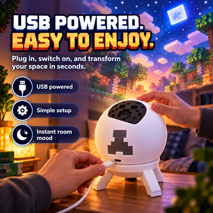 🎮 Pixel Block World Room Projector – USB-Powered Bedroom & Gaming Atmosphere Light