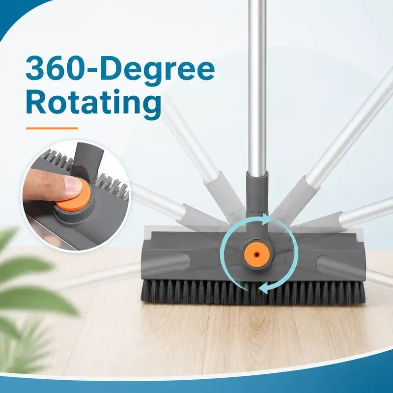 🧹 No-Bend Cleaning | 3-in-1 Adjustable Long Handle Floor Scrub Brush & Squeegee ✨