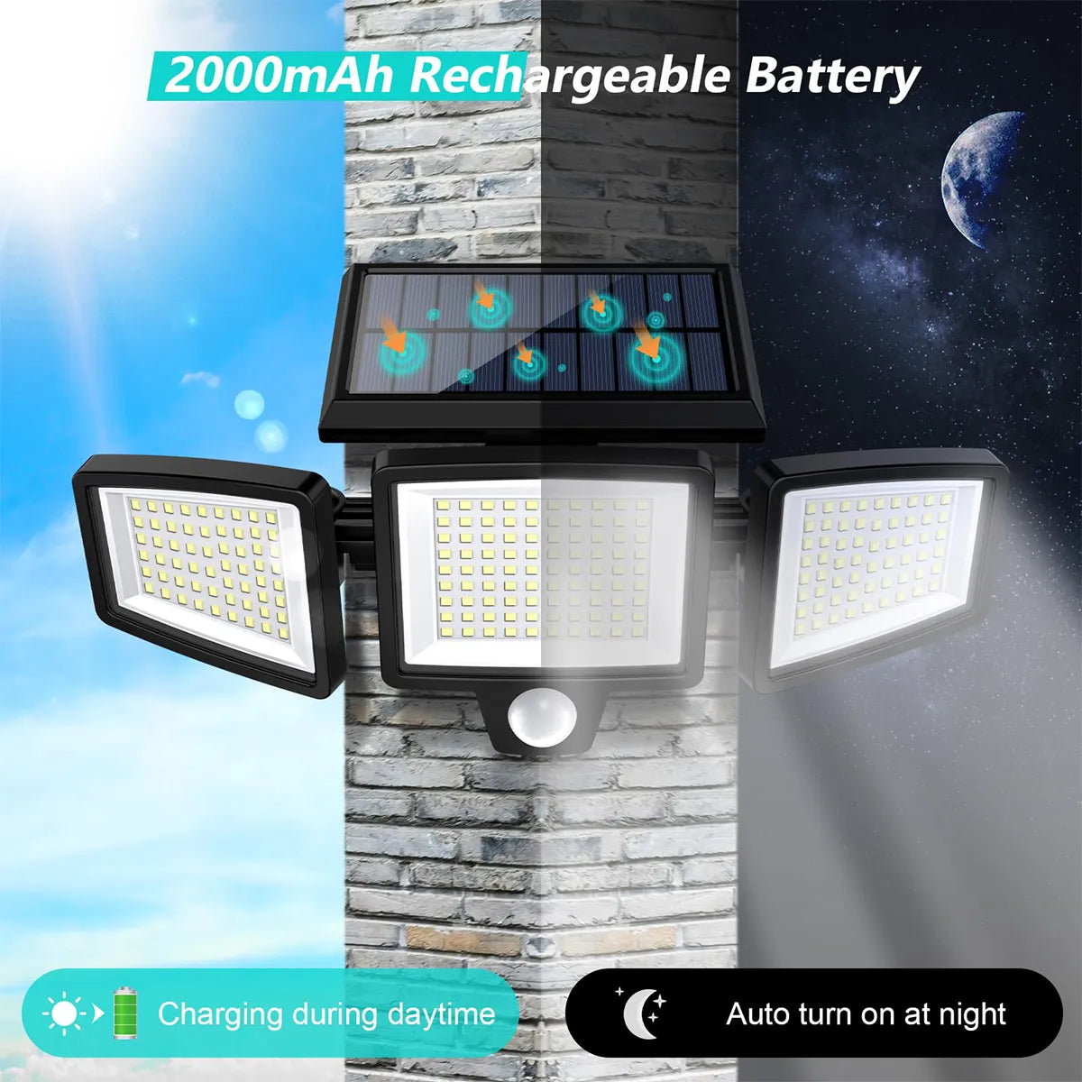 💡Outdoor  Solar 3 Heads Led Wall Lamp Street Lights