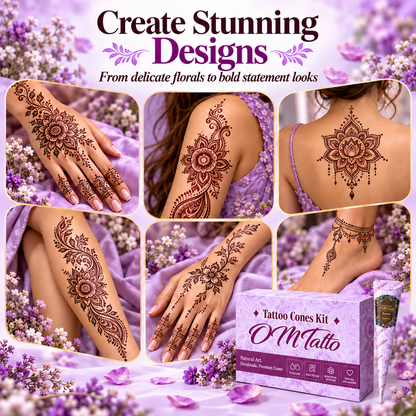 Henna Tattoo Kit with Stencils – Temporary Body Art Cones for Hands & Creative Designs