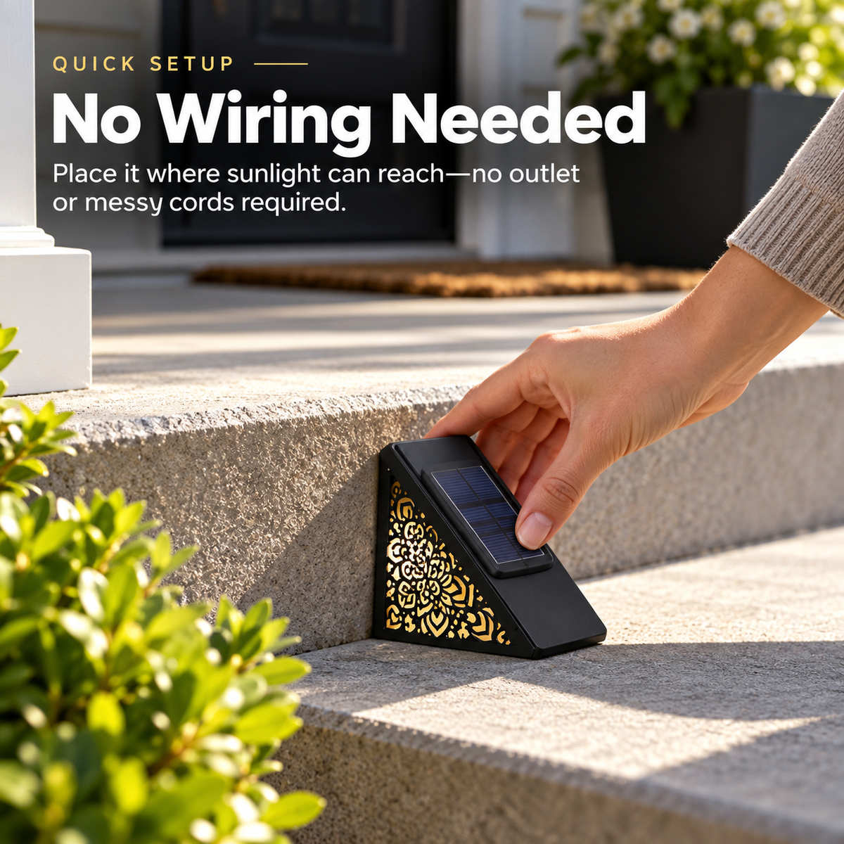 Solar outdoor step lights, IP65 waterproof LED deck/stair lights, color-changing gradient lighting, automatic dusk-to-dawn warm white light, solar-powered.
