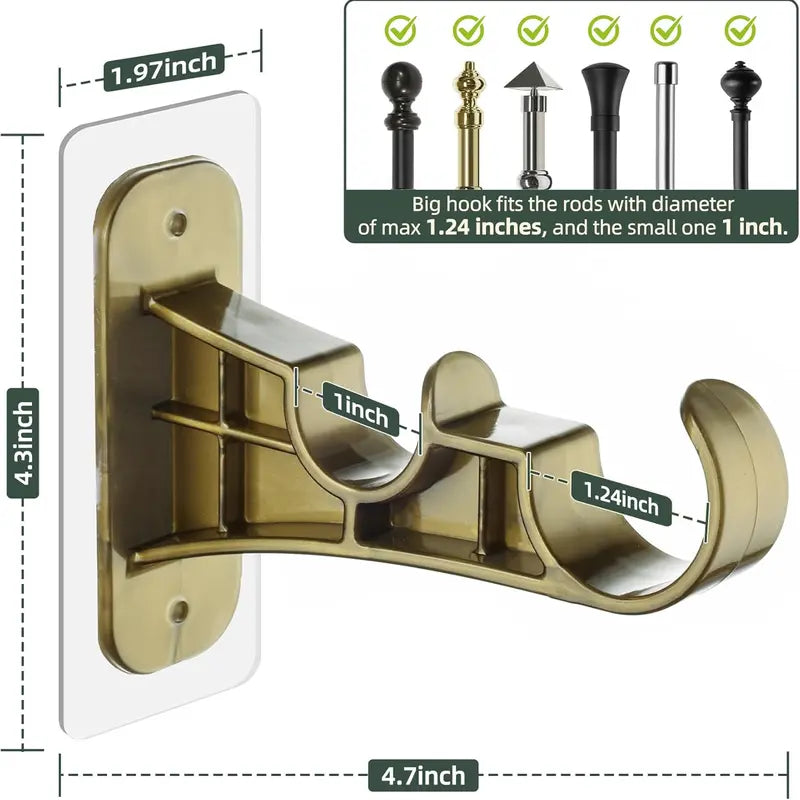 🏡 No-Drill Double Curtain Rod Brackets – Self-Adhesive 4-Pack - Rustic Brown