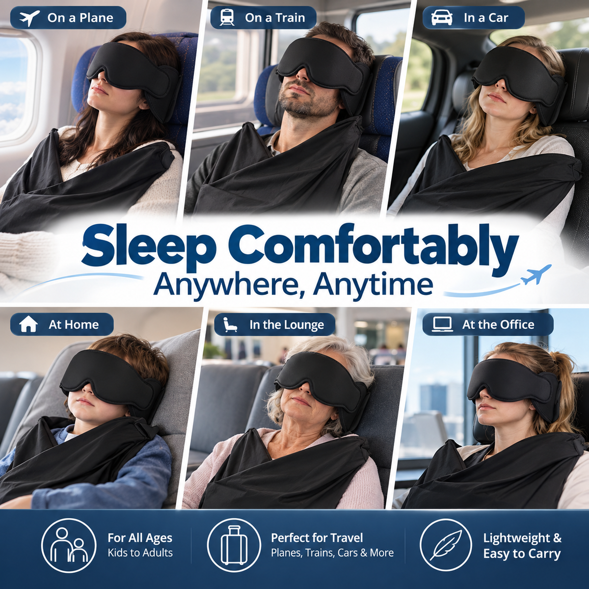 All-in-One Travel Neck Pillow, 3D Sleep Mask & Chin Support Set ✈️