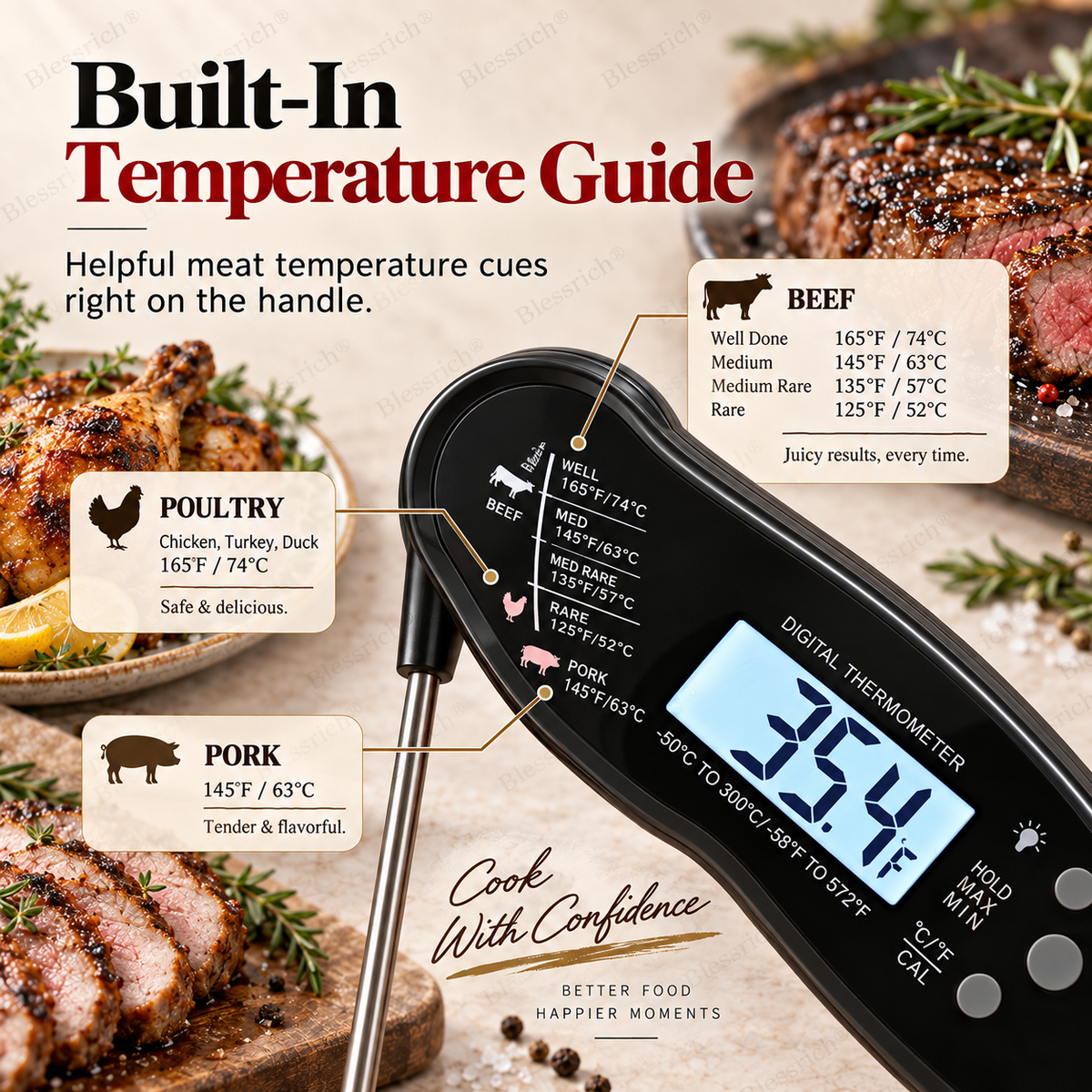 🌡️ Foldable Digital Food Thermometer - Fast Reading Instant Meat Thermometer ⚡