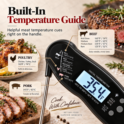 🌡️ Foldable Digital Food Thermometer - Fast Reading Instant Meat Thermometer ⚡
