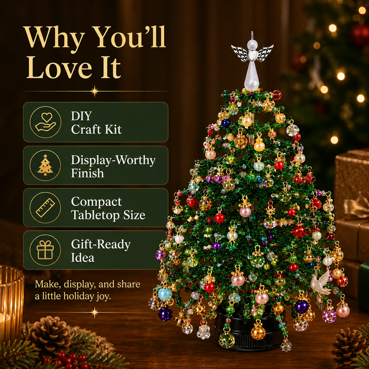 🎄 DIY Beaded Christmas Tree Craft Kit - Tabletop Holiday Decoration✨