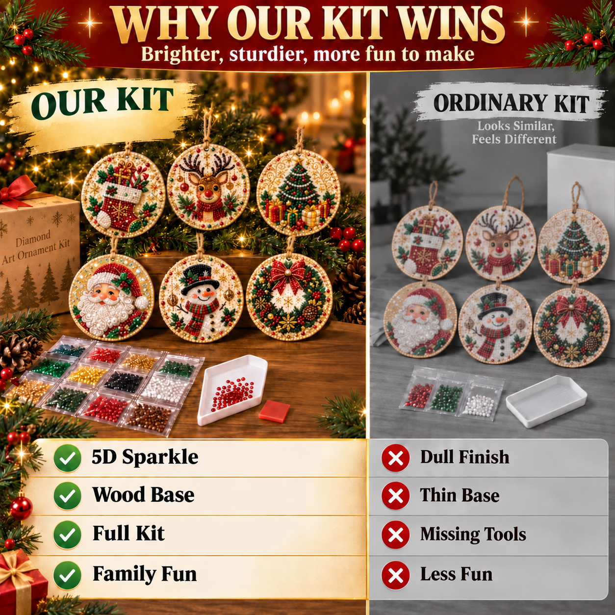 6PCS DIY Christmas Wooden Diamond Art Ornaments Kit 🌟🪵