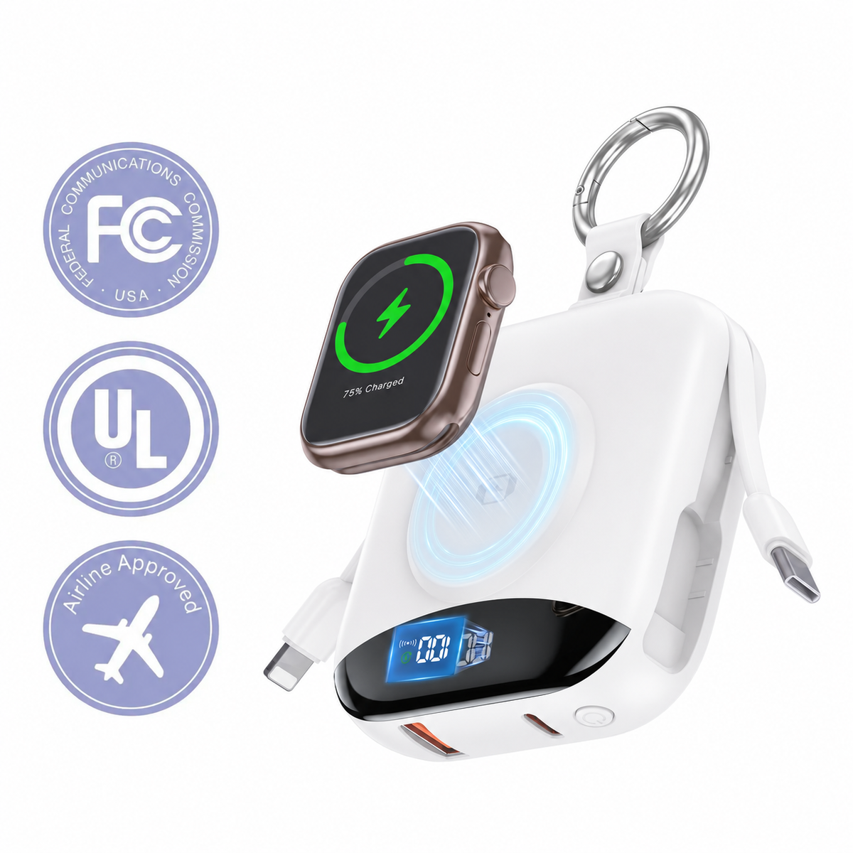 🔥10000mAh Portable Charger Power Bank with Built-in Cables Travel Keychain Battery Pack