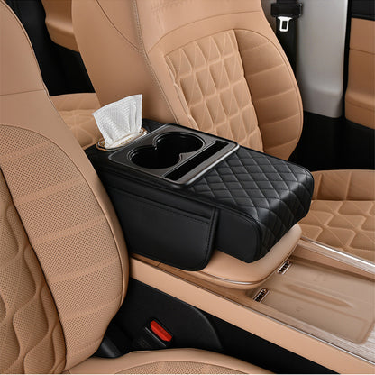 🚗 Car Console Organizer – PU Leather Armrest, Side Storage, Cup Holder