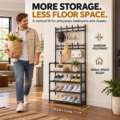 3-in-1 Entryway Coat & Shoe Storage Rack