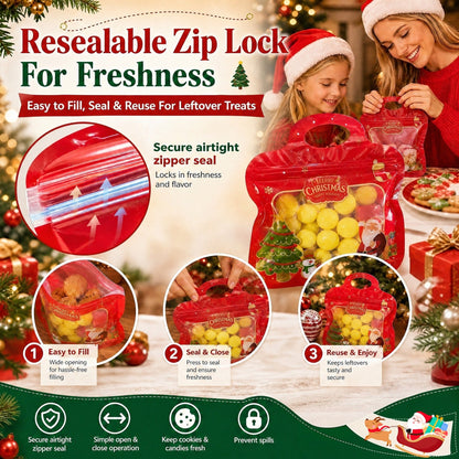 🎅LAST DAY SALE 60% OFF!!🎁Easy Fill, Easy Seal🎄 Festive Self-Seal Treat Bags – Santa & Snowman Print | Resealable, Food-Safe & Perfect for Cookies, Chocolates & Little Gifts⛄
