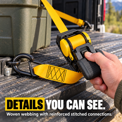 🪝🚚 Retractable Ratchet Tie-Down Strap – Auto-Rewind Webbing & Dual Hooks for Cargo, Trailers & Outdoor Gear