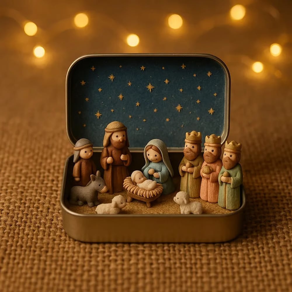 ✝️Religious Pocket-Size Mini Nativity Scene Set with Storage Box