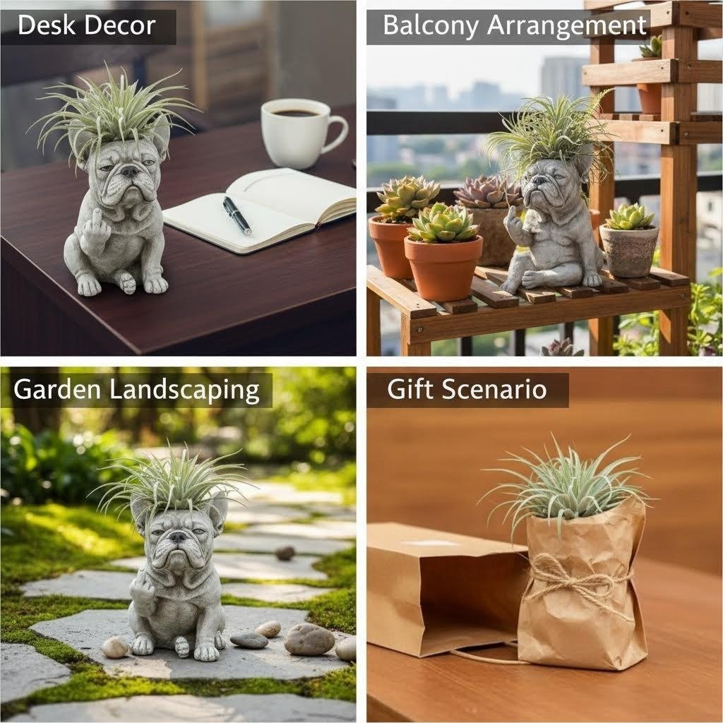 Funny French Bulldog Planter – Sassy Dog Statue Flower Pot For Home & Desk Decor