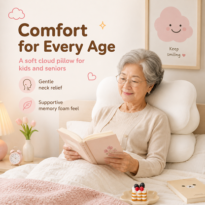Cloud Shaped Memory Foam Pillow for Kids & Elderly, Ergonomic Cervical Pillow with Multi-Height Options, Soft Safe Pillow for Neck Pain Relief