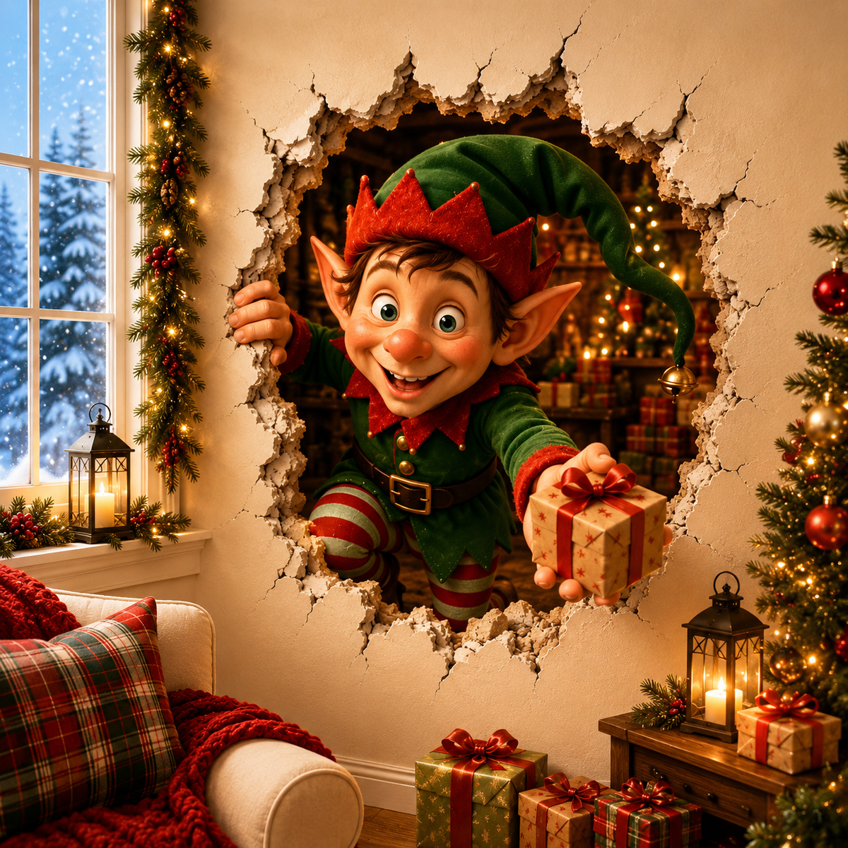 🔥Last Day 50% OFF-19.7'' Christmas Break-In 3D Wall Decal