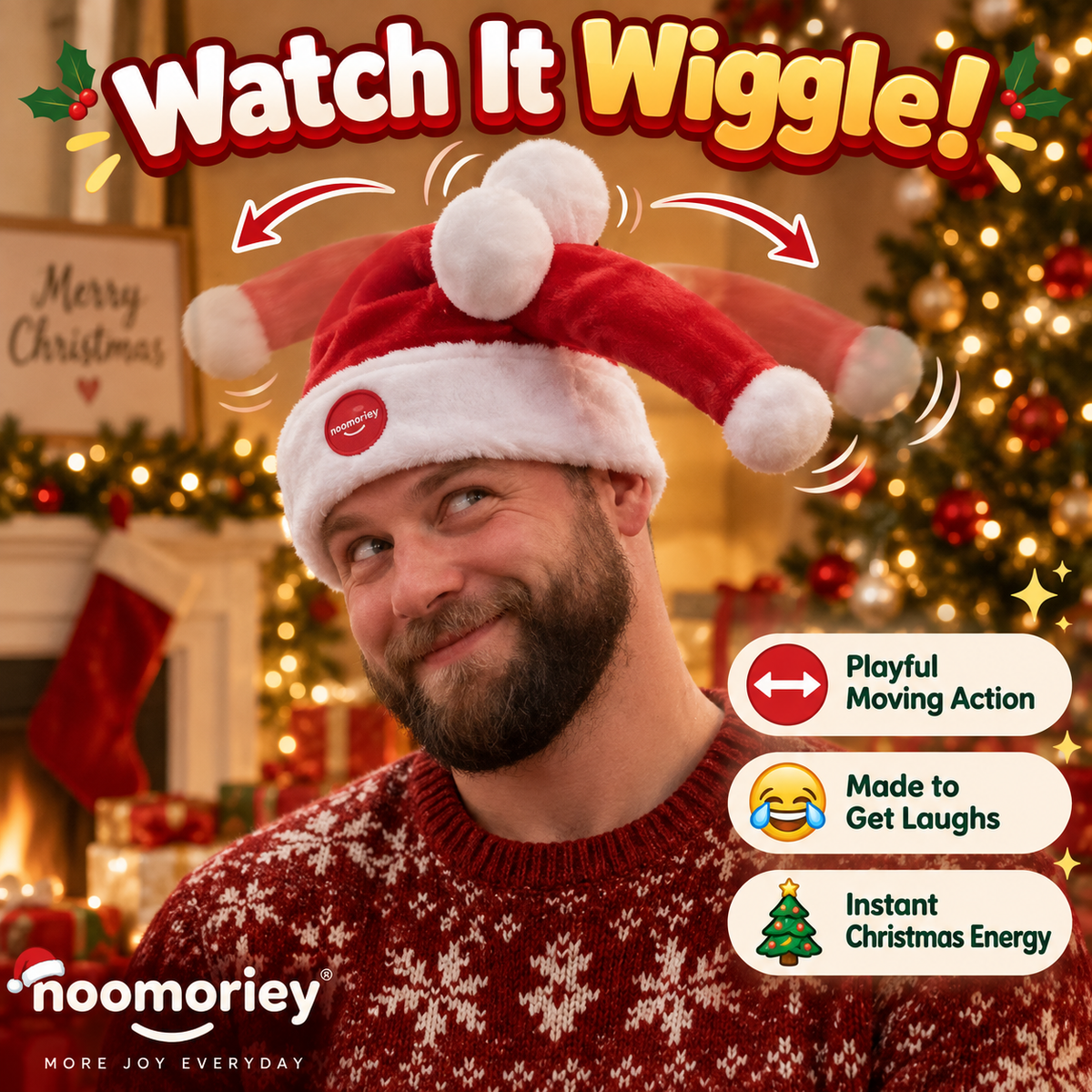 🎅 Wiggle & Laugh Moving Santa Hat – The Christmas Party Hat Everyone Notices