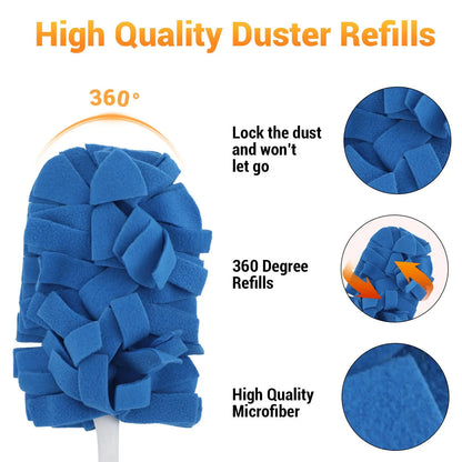 6-Pack Reusable Electrostatic Duster Refills with Handle – 360° Flexible Microfiber Dust Cleaner for Furniture, Ceiling Fans & Blinds