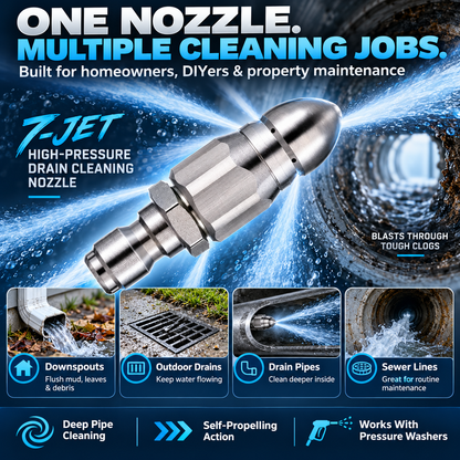 🚿 7-Jet High-Pressure Drain Cleaning Nozzle – 1 Forward + 6 Rear Jets