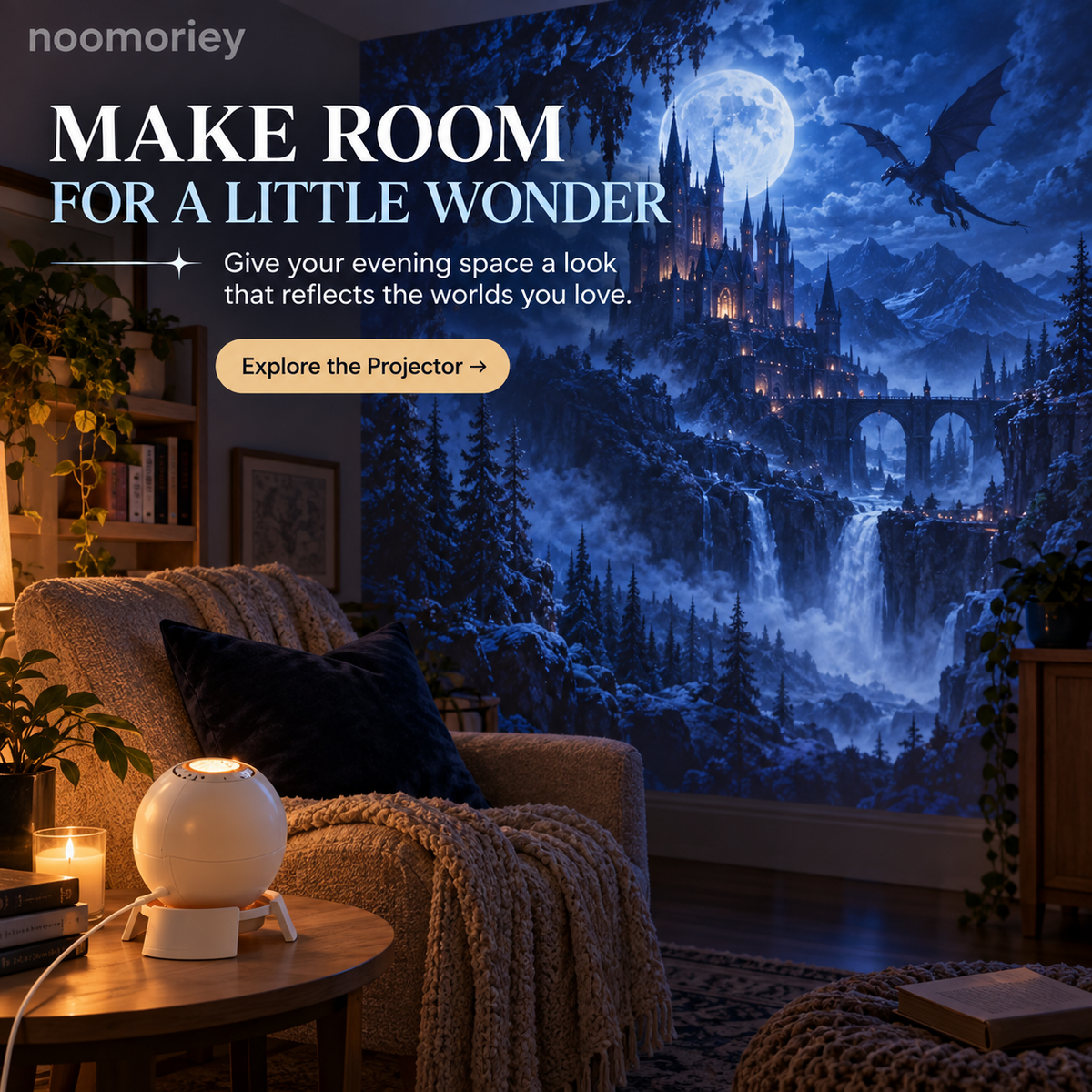 🏰 Dark Fantasy Scene Projector – Immersive Castle & Moonlit Room Decor