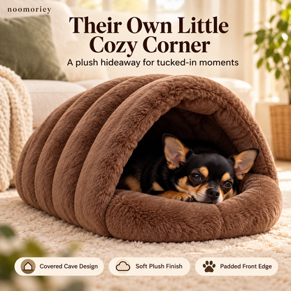 🐾 Cozy Plush Pet Cave Bed – Semi-Enclosed Hideaway with Padded Rim for Dogs & Cats