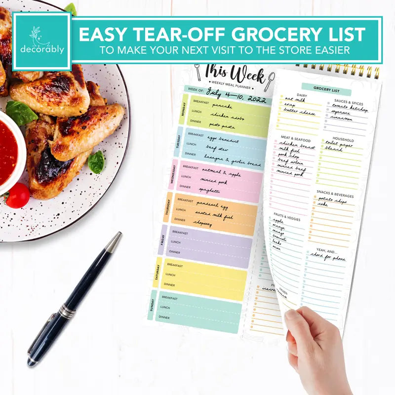 52 Sheets Pastel Undated Magnetic Weekly Meal Planner and Grocery List Notepad