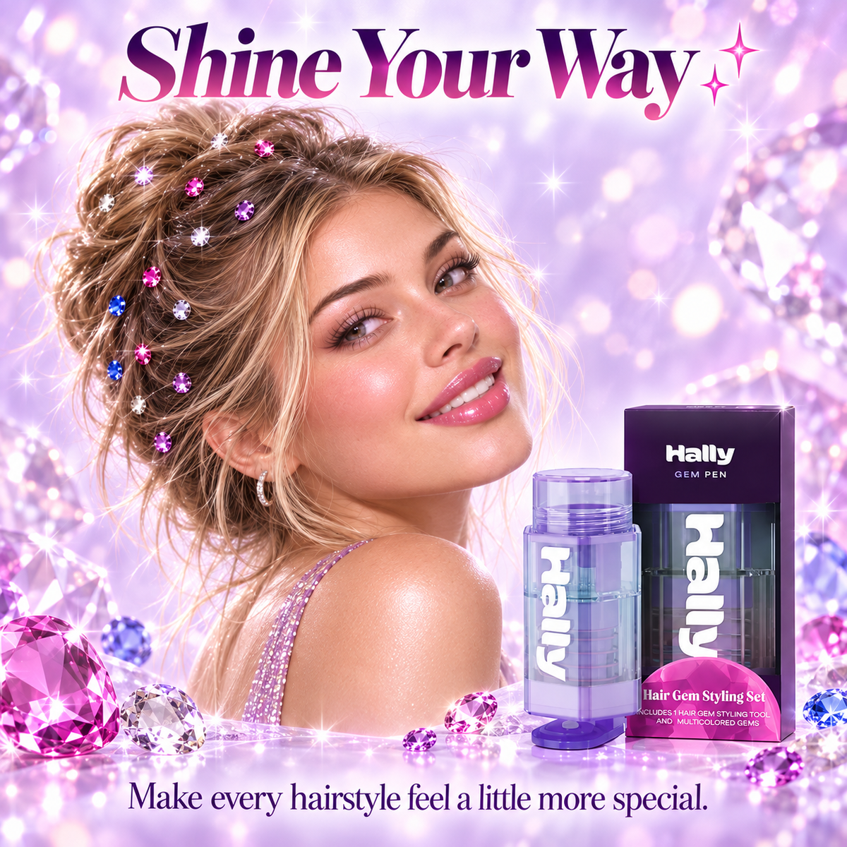 ✨ Instant Sparkle Hair Gem Styling Set – Easy Multicolor Hair Gems for Parties, Festivals & Everyday Looks