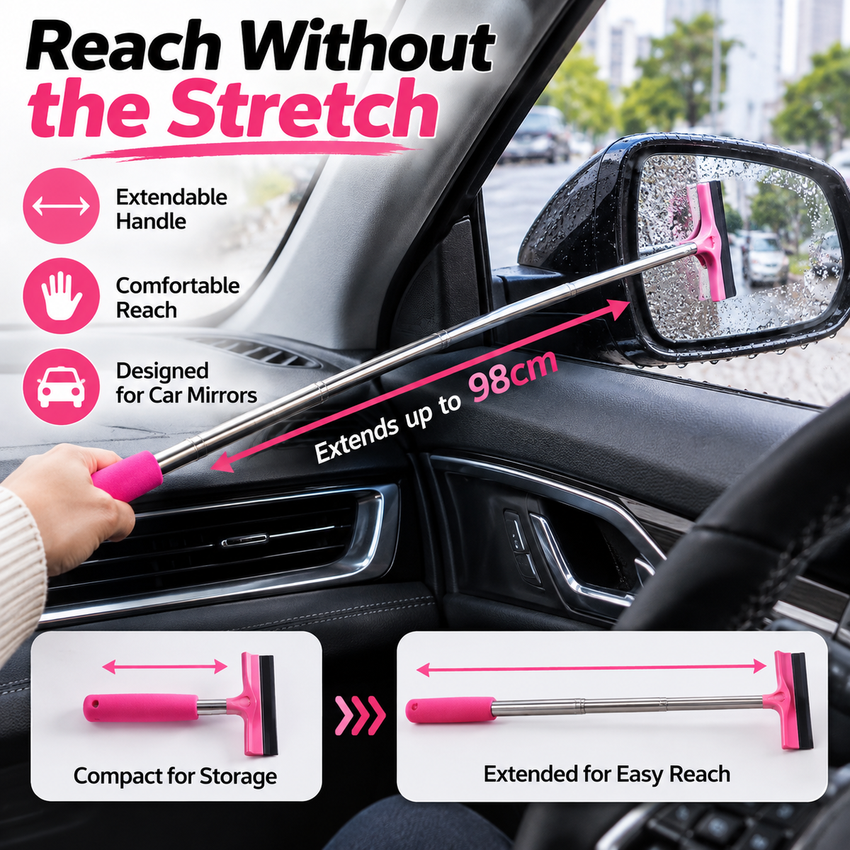 🚗 Telescopic Car Side Mirror Wiper – Extendable Rain Water Squeegee