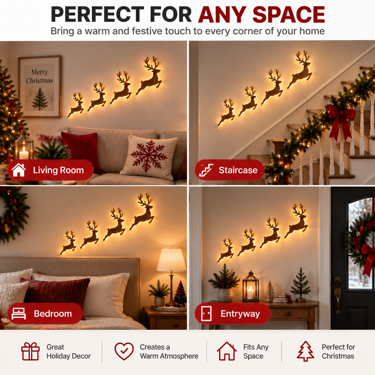 🔥 49% OFF - 🎄 LED Christmas Reindeer Wall Lights – Magical Holiday Deer Decoration For A Cozy Christmas Home