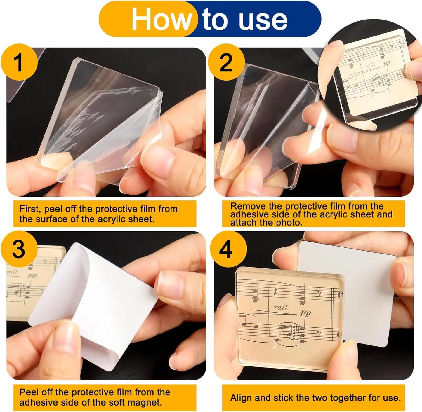 Magnetic Photo Frames 2"x2" Clear Acrylic DIY Fridge Magnets with Adhesive Backing