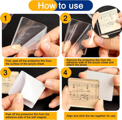 Magnetic Photo Frames 2"x2" Clear Acrylic DIY Fridge Magnets with Adhesive Backing