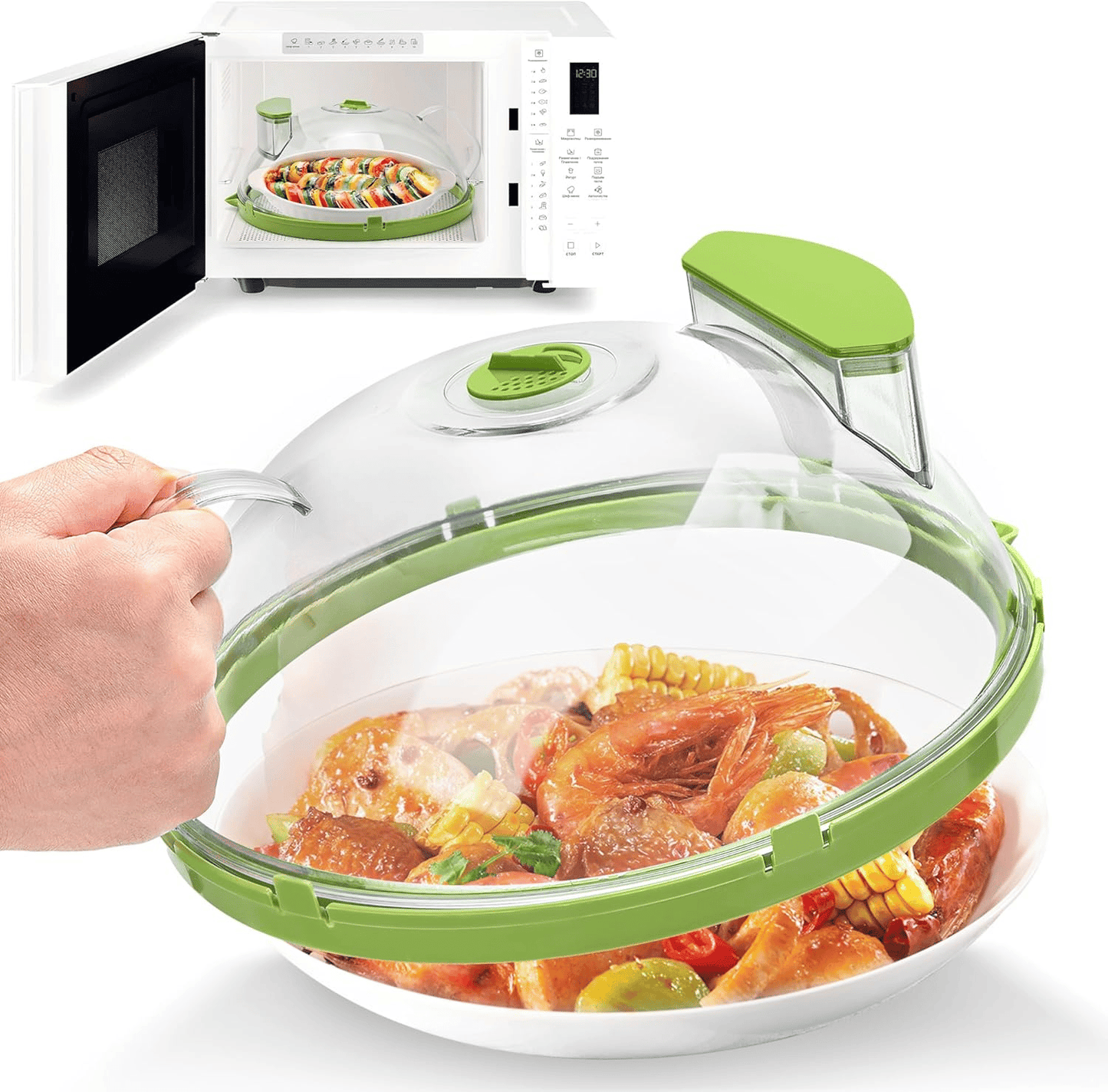Microwave Splatter Cover with Water Steamer, 10 inch Clear Microwave Plate Cover for Food, Splatter Guard Microwave Lid for Microwave Oven