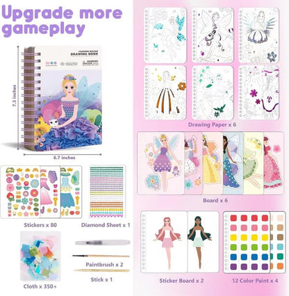 🎨Poke-in 4-in-1 Diamond Painting Kits & Art Magic Princess Craft Kit Stuffers Watercolor DIY Gifts for Girls Handicraft Activities Back to School Embroidery Design Set🎁