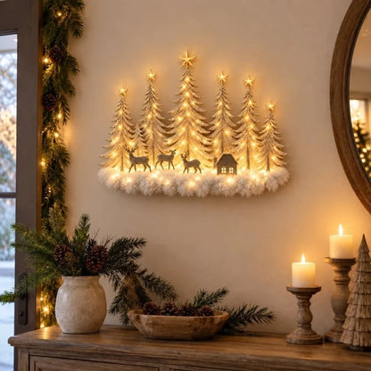 🔥HOT SALE🔥🌲 Step Into an Enchanted Winter Grove: Lighted Christmas Woodland Forest Wall Decor