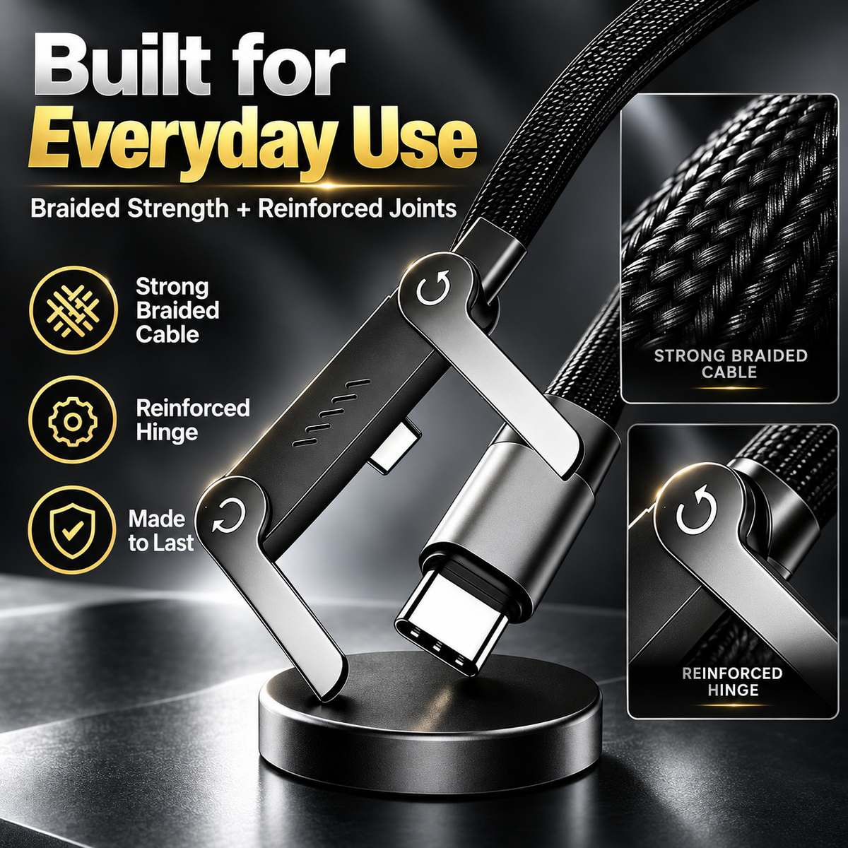 3-in-1 240W Fast Charging Cable – Charge, Sync & Stand Anywhere