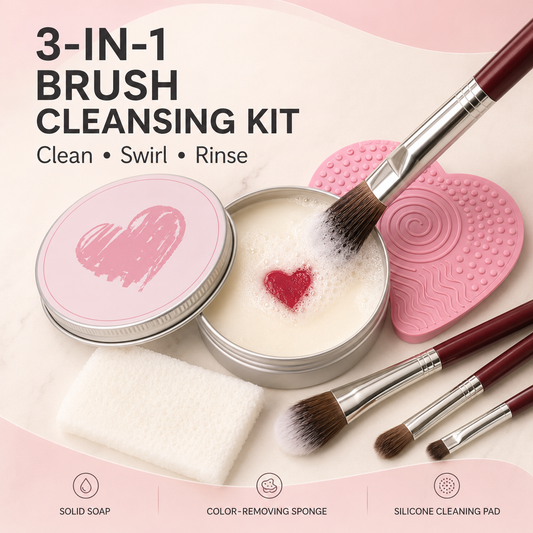 Makeup Brush Heart-Shaped Cleansing Soap – Solid Cleanser with Silicone Cleaning Pad