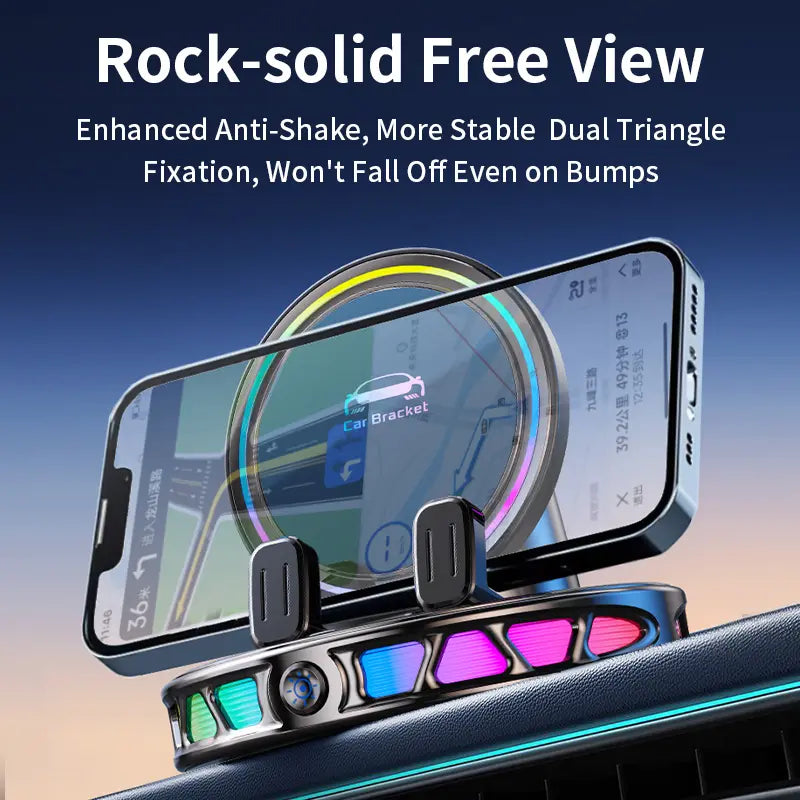 360° Rotating Wireless Charging Car Phone Mount with RGB Ambient Light