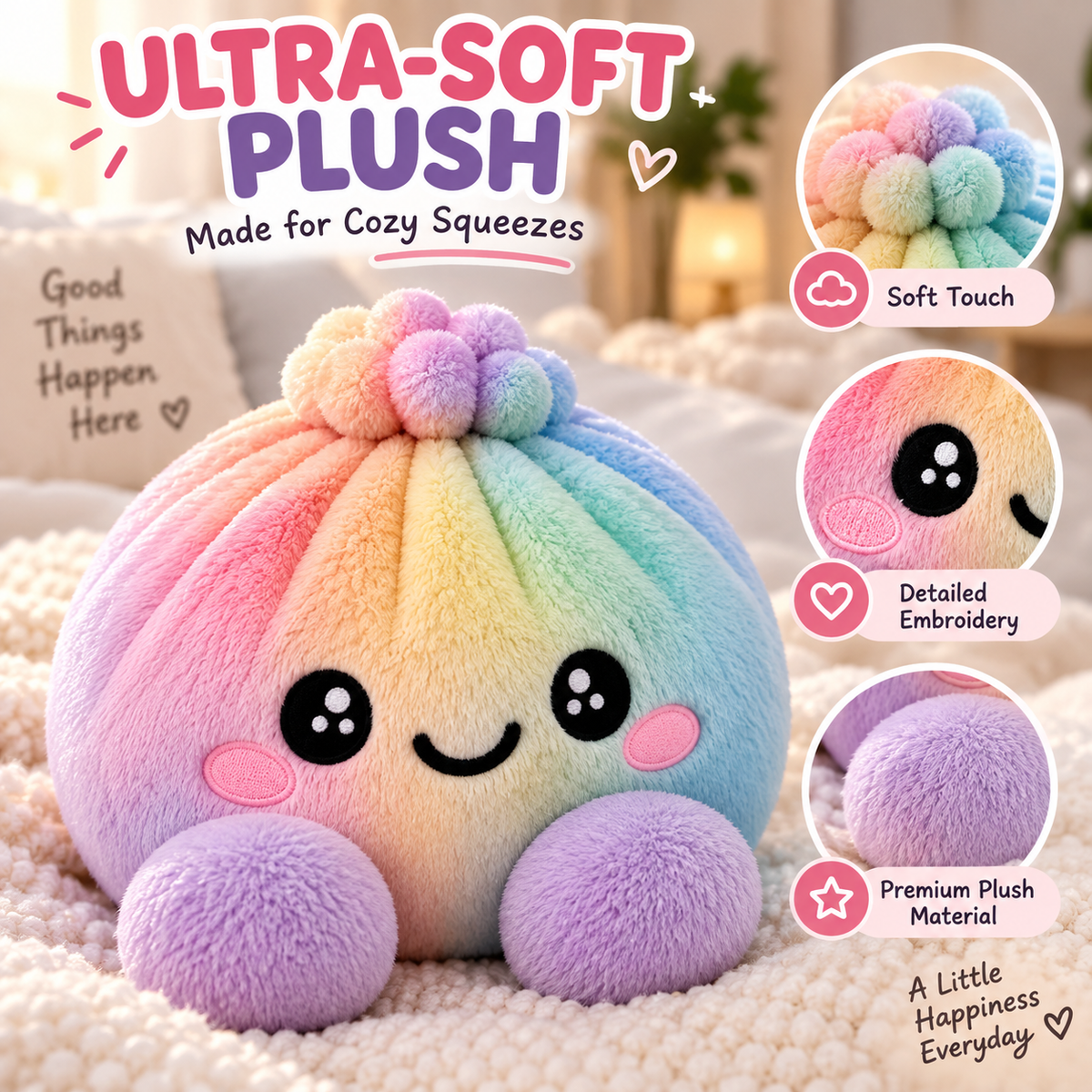 🌈Cute Plush Stuffed Dumpling Squishies, Big Rainbow Squishes with Steamer🎁