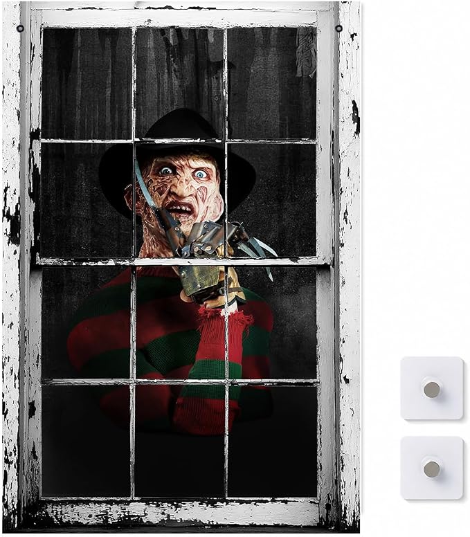👁️ [Scare Neighbors] 3D Halloween Window Poster: Realistic Horror Scene