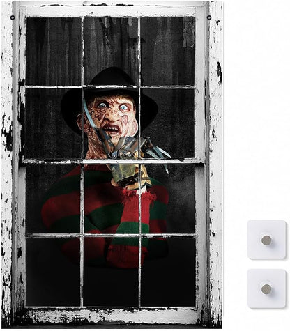 👁️ [Scare Neighbors] 3D Halloween Window Poster: Realistic Horror Scene
