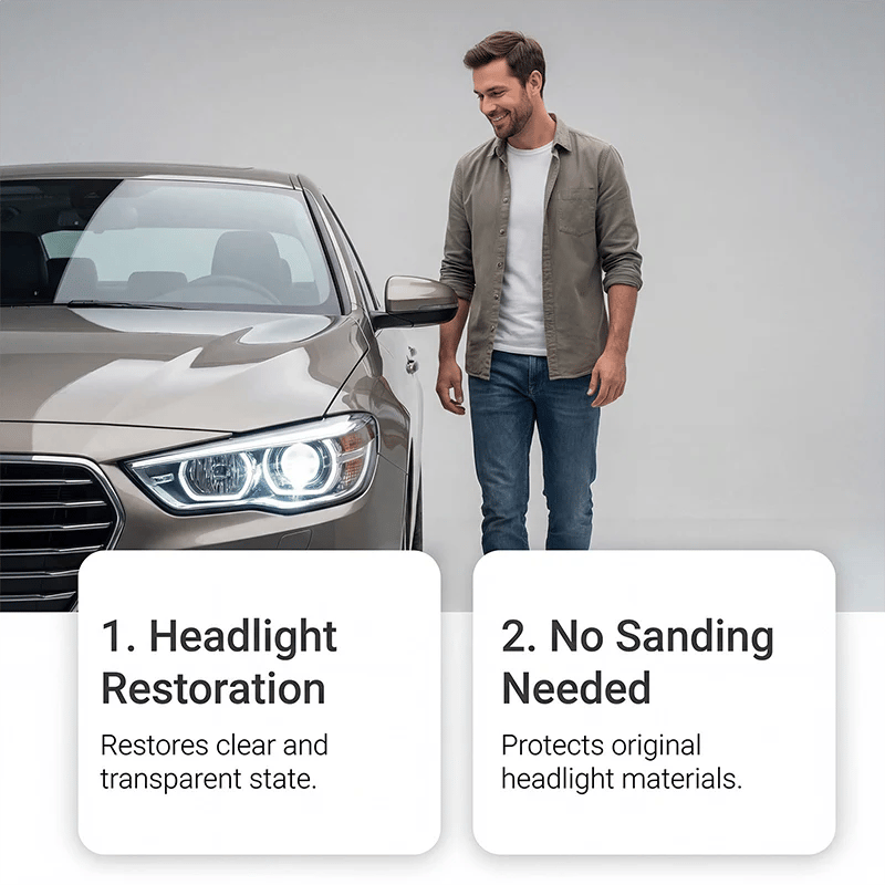 Headlight Restorer Kit – 2-Step Cleaner & UV Shield | Removes Yellow Haze, Restores Clarity